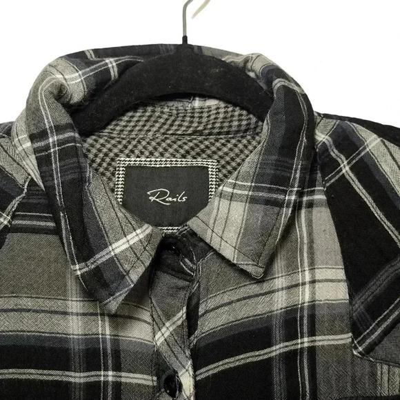 Rails Plaid Black White Blue Long Sleeve Tencel and  Rayon Size XS - Picture 3 of 5